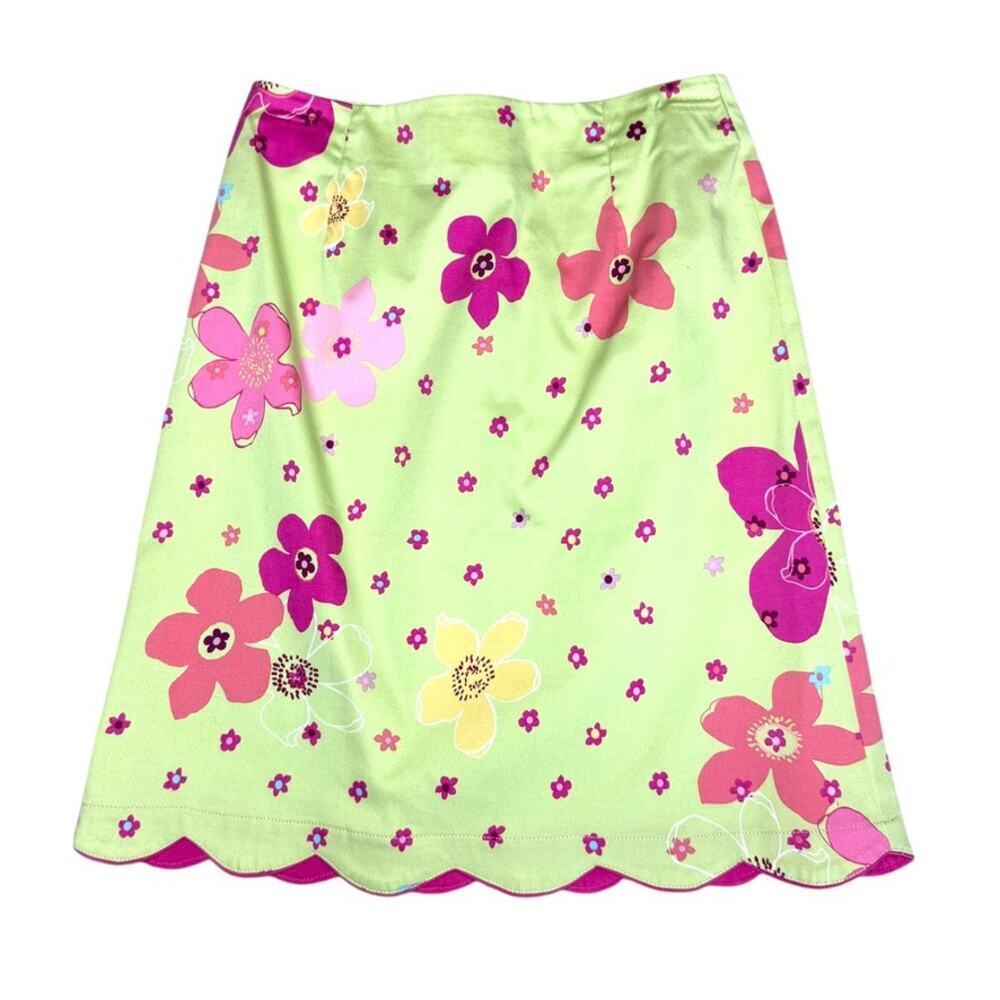 3 Sisters Vintage Green Pink Floral Scalloped Dopamine Skirt Size 2